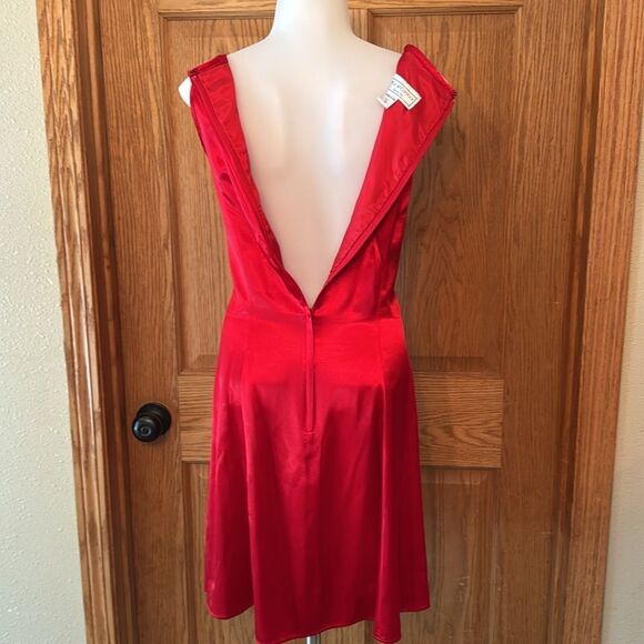 JESSICA MCCLINTOCK GUNNE SAX Vintage 90s Red Satin Rhinestone Mini Dress - Picture 9 of 15